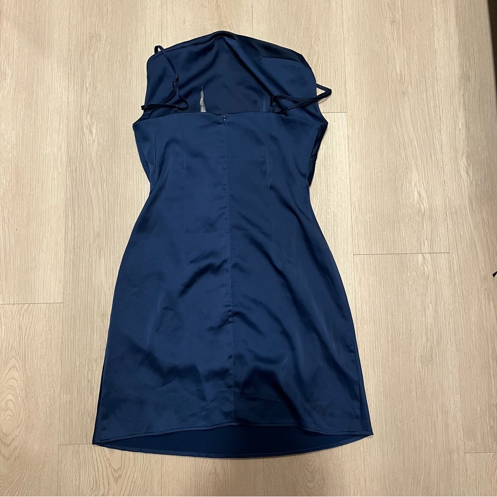 Urban Outfitters Navy Blue Satin Cowl Neck Mini Dress - Picture 3 of 4